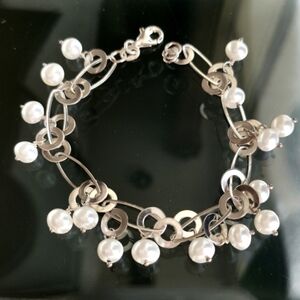 VINTAGE sterling silver white freshwater pearl Chacha bracelet